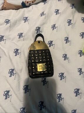 MCM Black Mini Backpack Fragrance with Gold Hardware